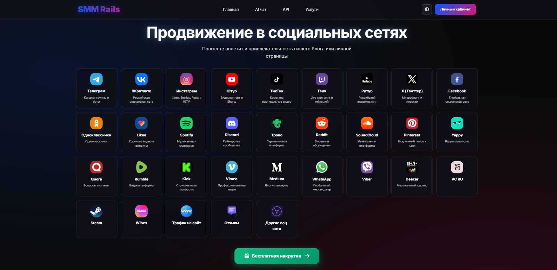 SMMRails - список соц. сетей, с которыми работает данная площадка